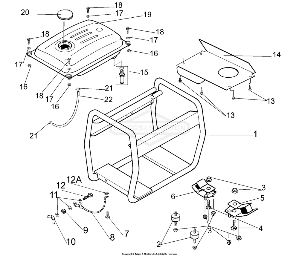 Frame, Fuel Tank And Fittings Diagram and Parts List for 1948-0  Briggs and Stratton Generator